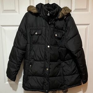 Lane Bryant Black Puffer Jacket with Faux Fur Trim